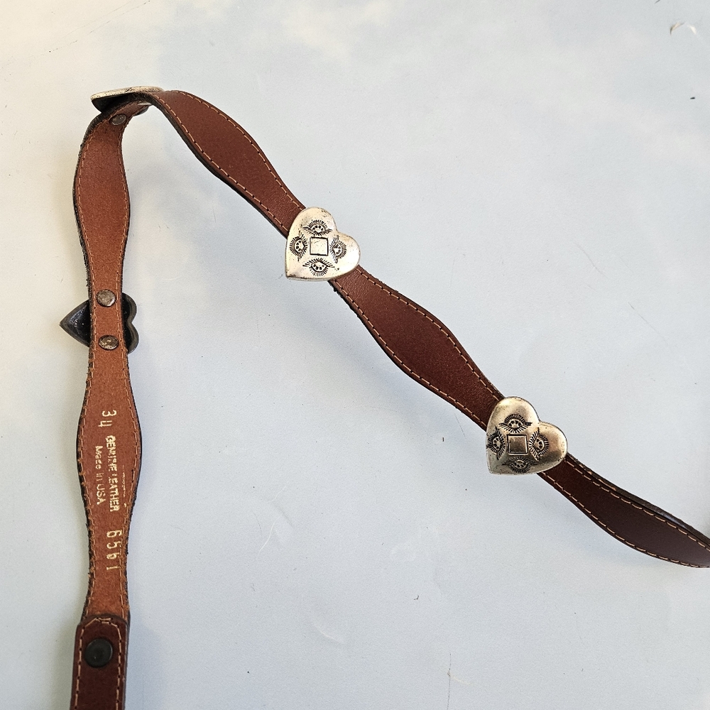 American Vintage Brown Leather Belt with Silver Accents - Picture 4 of 16